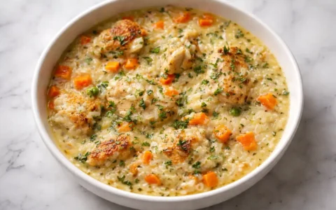 Easy gluten free dairy free dinner with shredded chicken and mixed vegetables served in a bowl