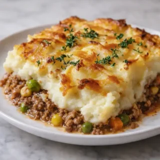 Easy Shepherd's Pie Casserole with golden mashed potato topping baked and ready to serve