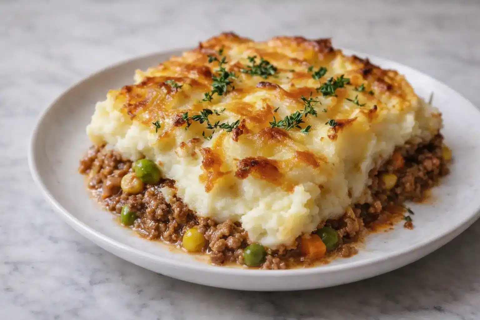 Easy Shepherd's Pie Casserole 2 Easy Shepherd's Pie Casserole with golden mashed potato topping baked and ready to serve