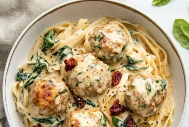 Delicious Marry Me Chicken Meatballs served with creamy sauce