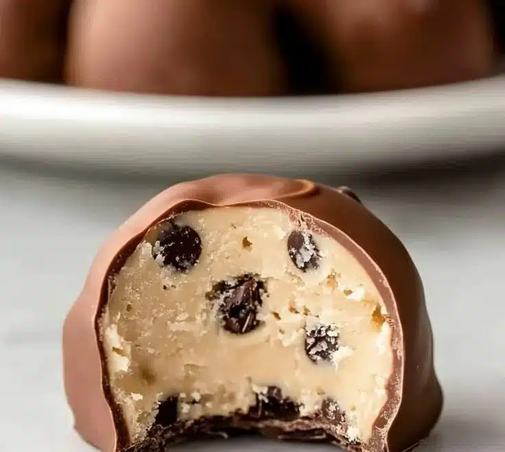 Delicious easy chocolate chip cookie dough truffles on a white plate