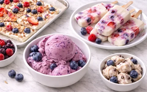 Easy frozen Greek yogurt served in a bowl with a smooth creamy texture