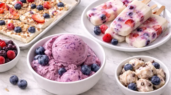 Easy frozen Greek yogurt served in a bowl with a smooth creamy texture