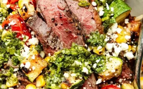 Delicious grilled chimichurri steak served in a vibrant bowl with fresh ingredients