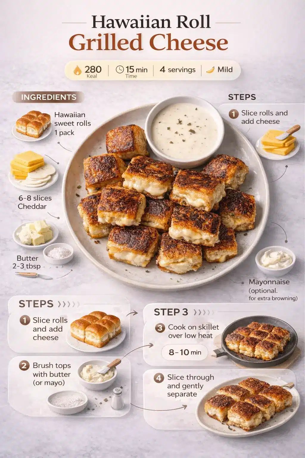 Hawaiian Roll Grilled Cheese Hawaiian Roll Grilled Cheese sliders with melted cheese served with dipping sauce