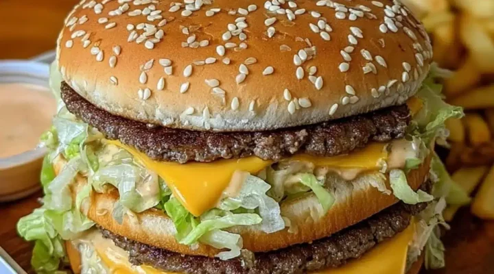 Homemade Big Mac burger made with special sauce, lettuce, and cheese.