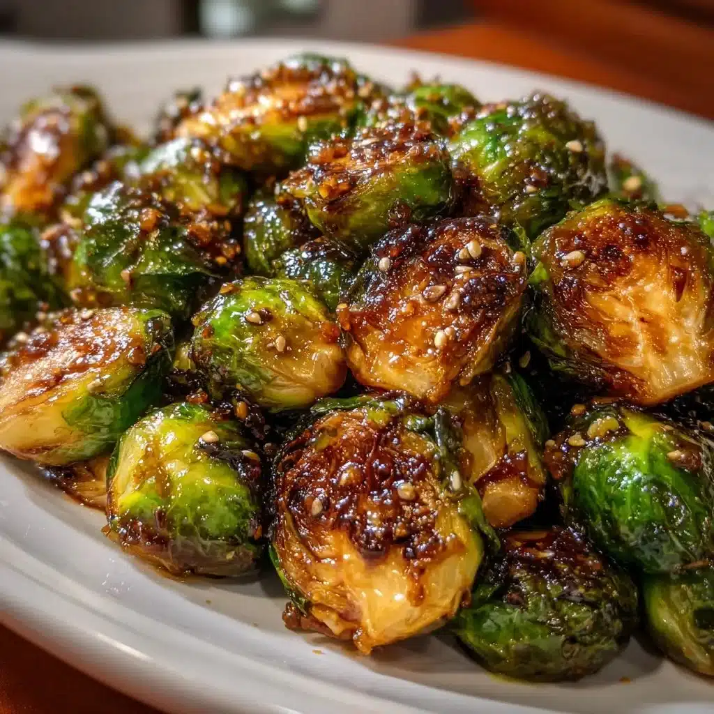 Honey garlic roasted Brussels sprouts served in a bowl