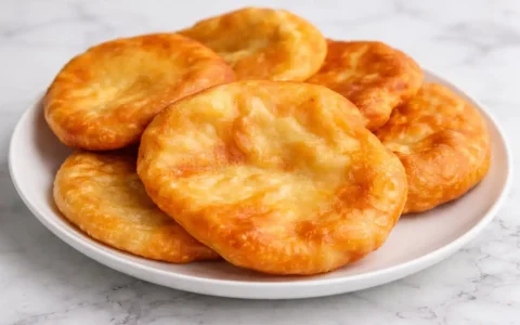 Indian fry bread freshly cooked and stacked on a white plate