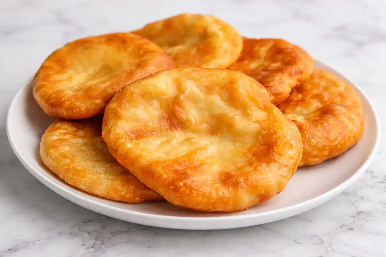 Indian Fry Bread Indian fry bread freshly cooked and stacked on a white plate