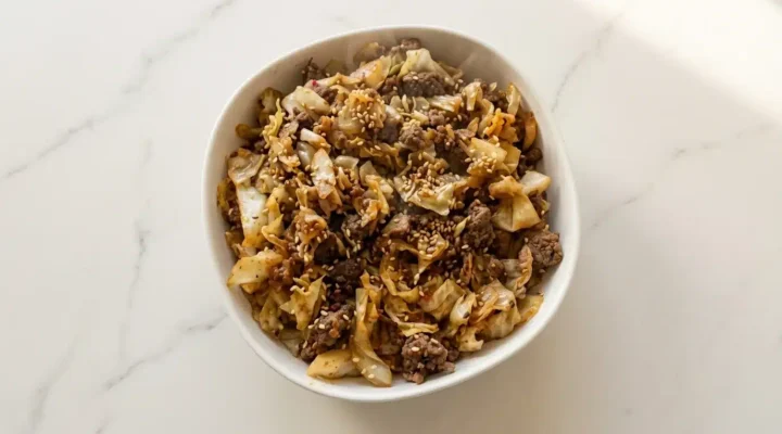 Photorealistic low carb high protein meal on white marble, naturally plated, freshly cooked and ready to serve.