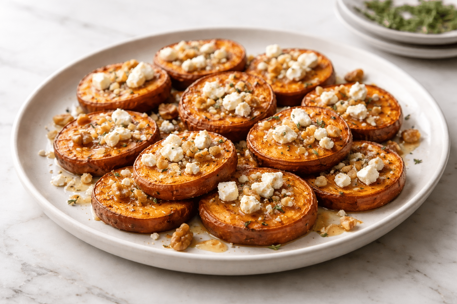 Roasted Sweet Potato Rounds with Honey & Feta Bliss Roasted Sweet Potato Rounds with Honey & Feta Bliss
