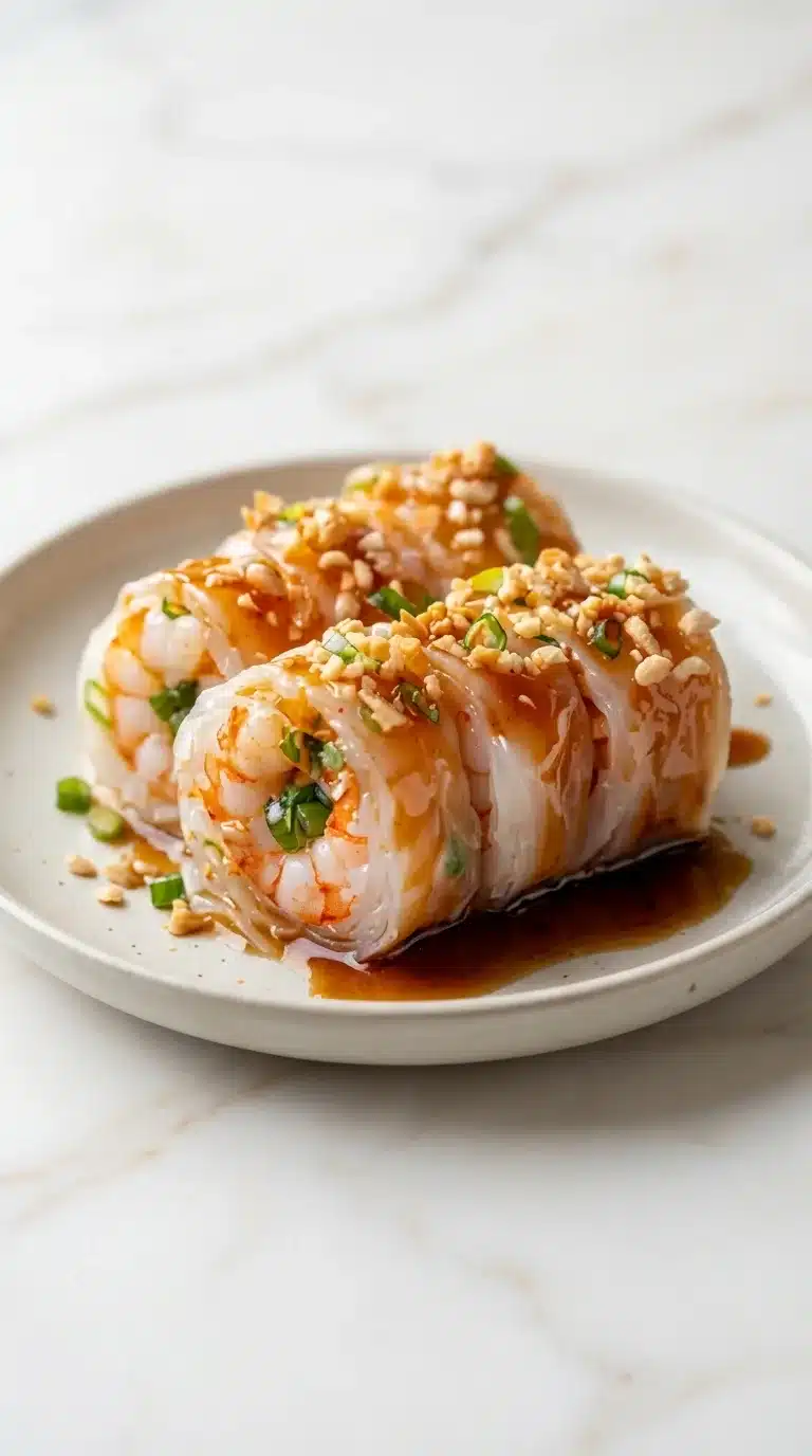 Thai Food Shrimp Roll With Noodles And Fried Photorealistic Thai Food Shrimp Roll With Noodles And Fried, naturally plated on white marble, ready to serve.