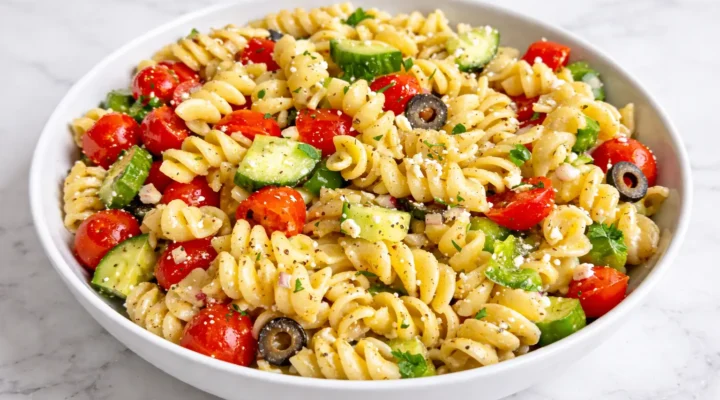 The Best Pasta Salad with Italian Dressing The Best Pasta Salad with Italian Dressing made with rotini pasta, cherry tomatoes, cucumber, olives, and feta cheese