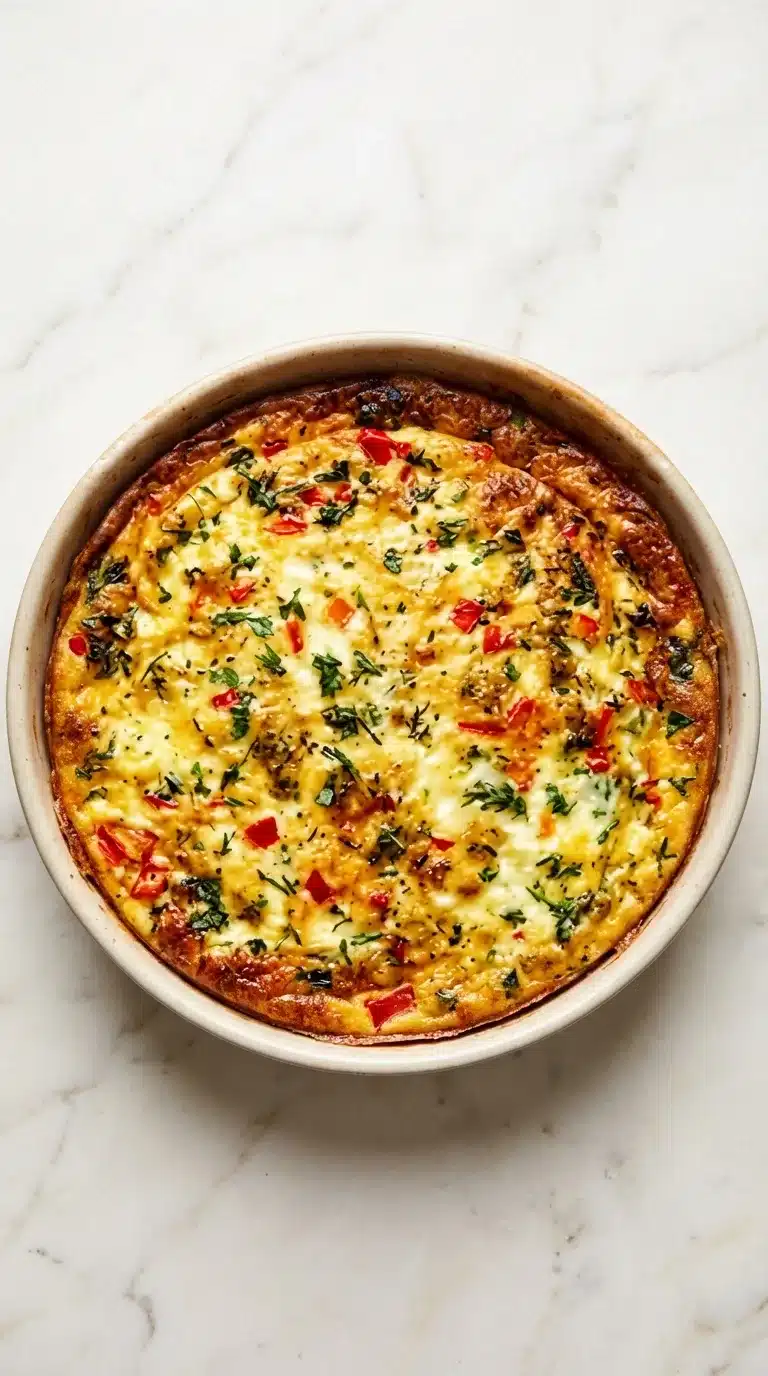 Use-It-Up Quiche Photorealistic Use-It-Up Quiche, naturally plated, freshly cooked and ready to serve on white marble with natural daylight.