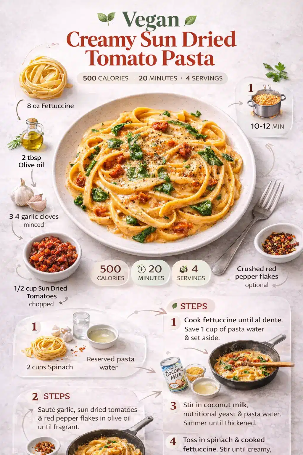 Vegan Creamy Sun Dried Tomato Pasta Recipe