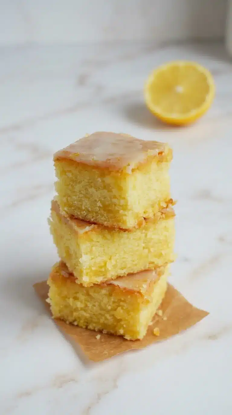 Amazing Lemon Brownies Photorealistic Amazing Lemon Brownies, freshly cooked and naturally plated on white marble, bathed in natural side daylight.