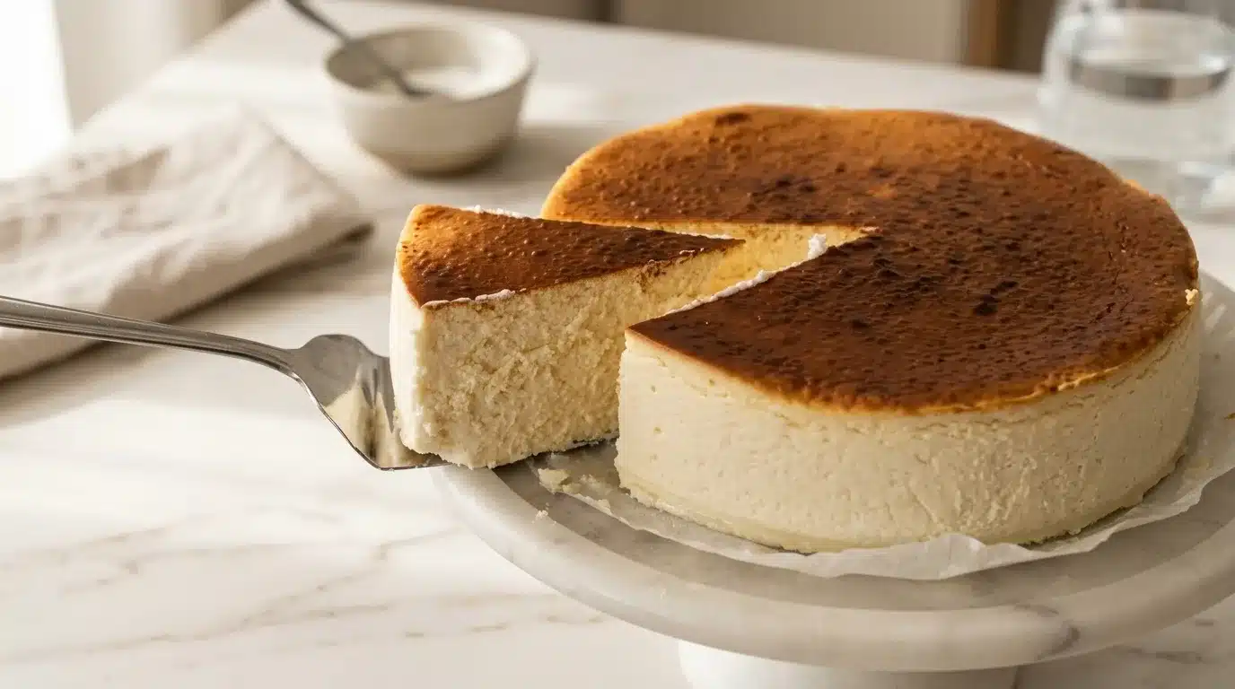 Homemade New York Style Cheesecake Homemade New York Style Cheesecake, photorealistic, perfectly baked and ready to serve on a clean white marble surface with natural daylight.