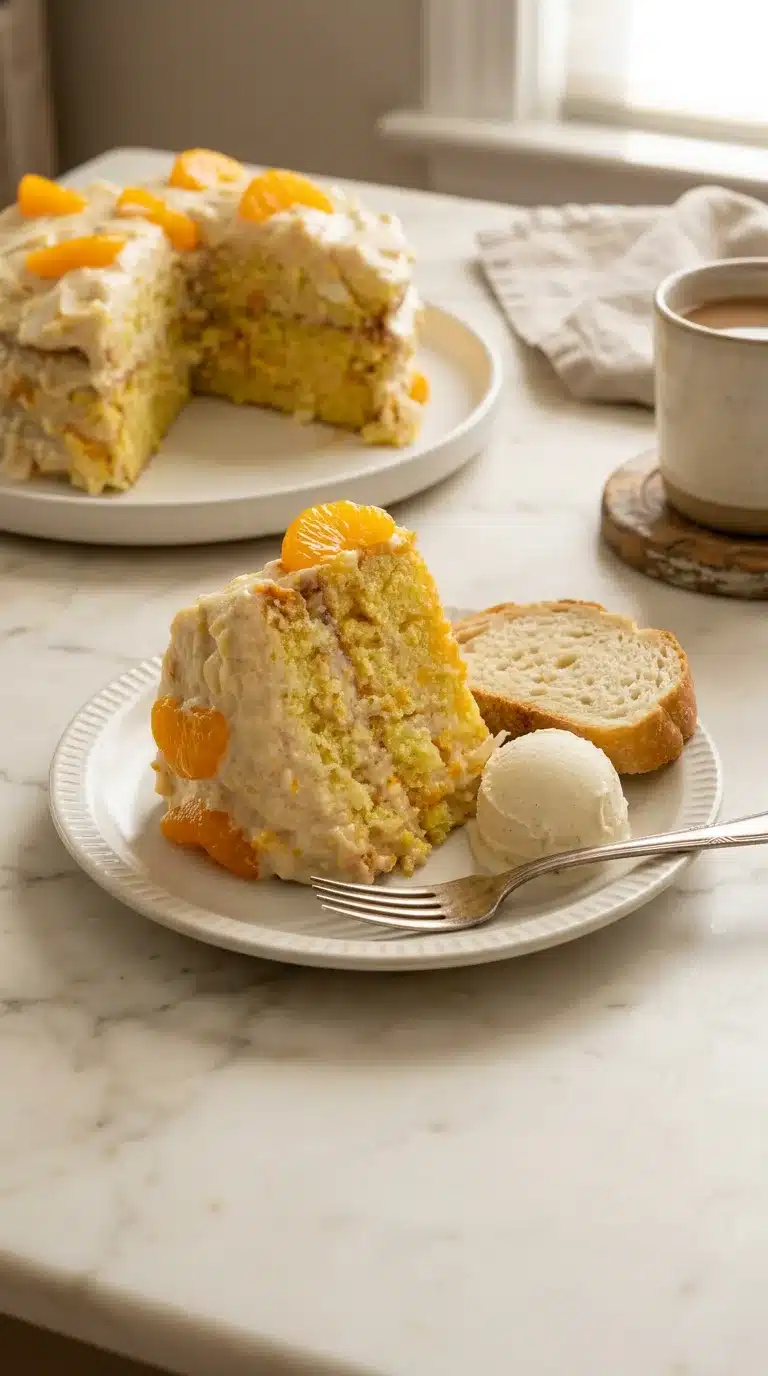 Million Dollar Cake Photorealistic Million Dollar Cake serving, freshly baked, on white marble with natural daylight. Vertical 9x16 frame.