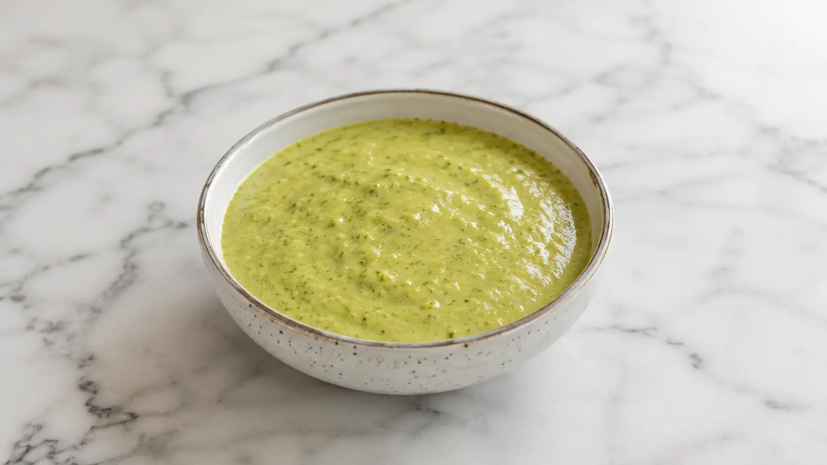 Creamy tomatillo sauce Creamy tomatillo sauce in a white bowl on a white marble countertop