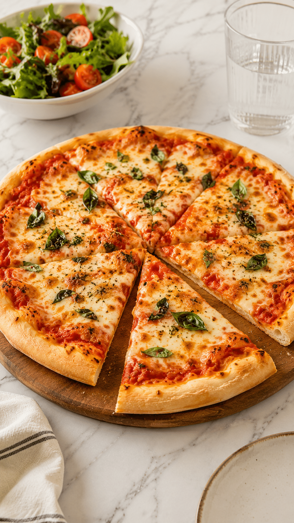 Quick And Easy Sourdough Discard Pizza Dough Quick And Easy Sourdough Discard Pizza Dough served with a fresh green salad on a white marble table