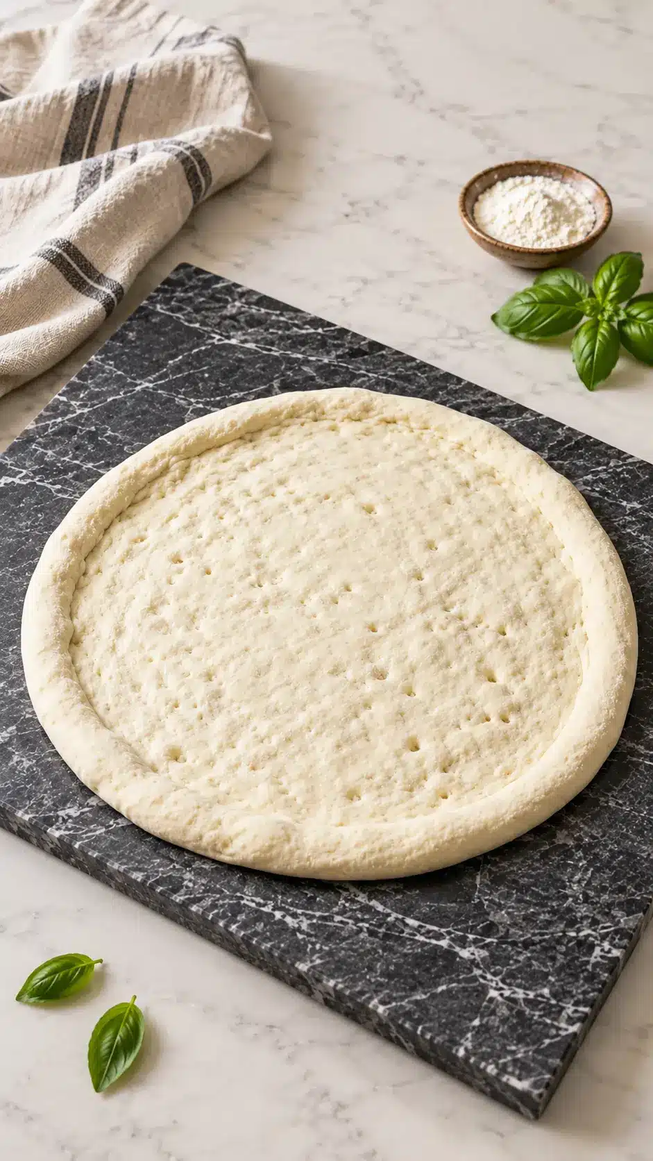 Sourdough Discard Pizza Crust Recipe Sourdough discard pizza crust dough on a marble board