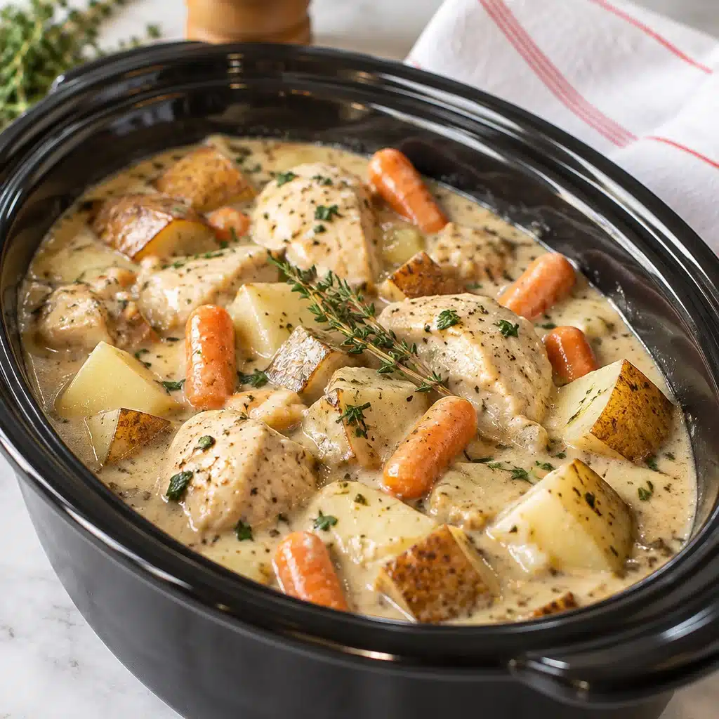 Creamy Ranch Chicken Crockpot Recipe served with potatoes and vegetables