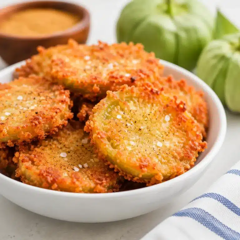 Delicious fried green tomatillos served with a zesty dipping sauce.