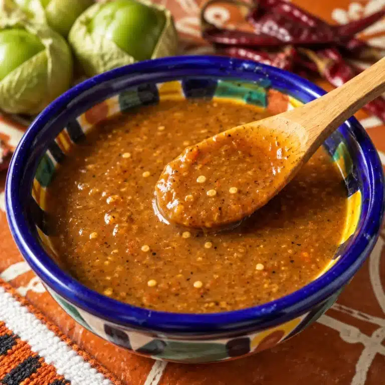 Spicy Tomatillo Chile de Arbol Salsa with roasted tomatillos and chiles de arbol
