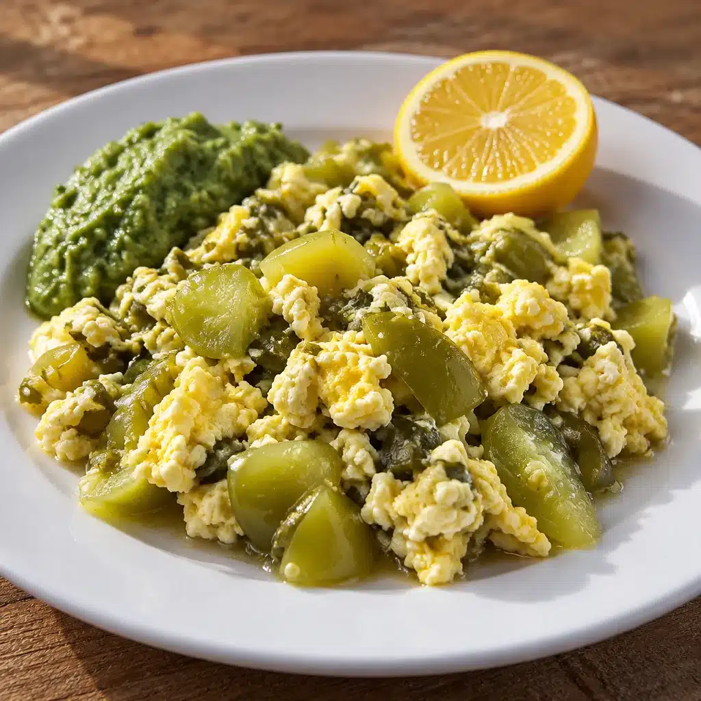 Delicious Tomatillo Scrambled Eggs served with fresh ingredients.